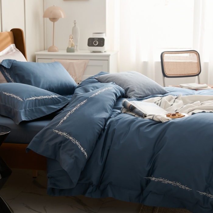 91家纺网 家纺一手货源 找家纺 涞澳家纺 2021新款50支全棉绣花四件套 品凡-法蓝