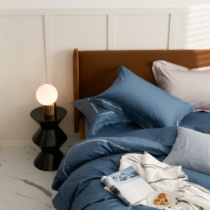 91家纺网 家纺一手货源 找家纺 涞澳家纺 2021新款50支全棉绣花四件套 品凡-法蓝