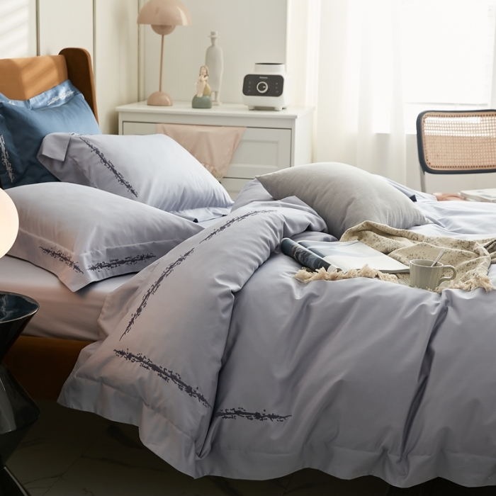 91家纺网 家纺一手货源 找家纺 涞澳家纺 2021新款50支全棉绣花四件套 品凡-沥青灰