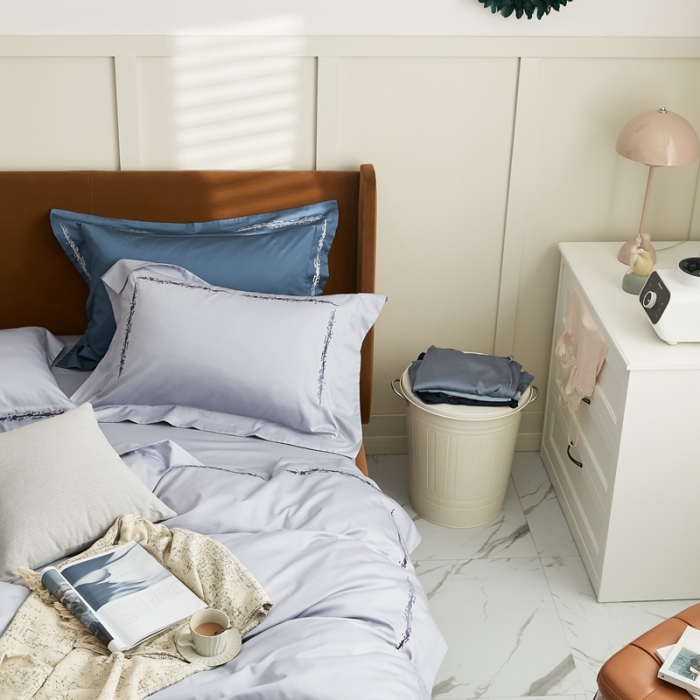 91家纺网 家纺一手货源 找家纺 涞澳家纺 2021新款50支全棉绣花四件套 品凡-沥青灰