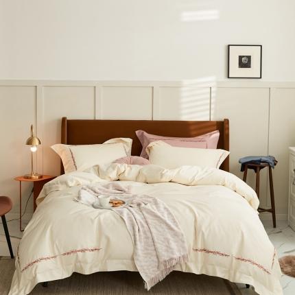 涞澳家纺 2021新款50支全棉绣花四件套 品凡-奶酪色