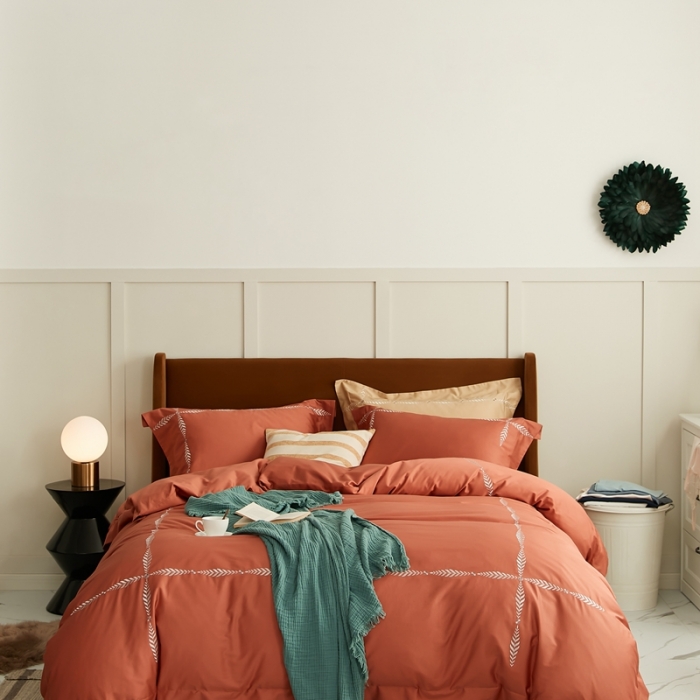 91家纺网 家纺一手货源 找家纺 涞澳家纺 2021新款50支全棉绣花四件套 似锦-橙