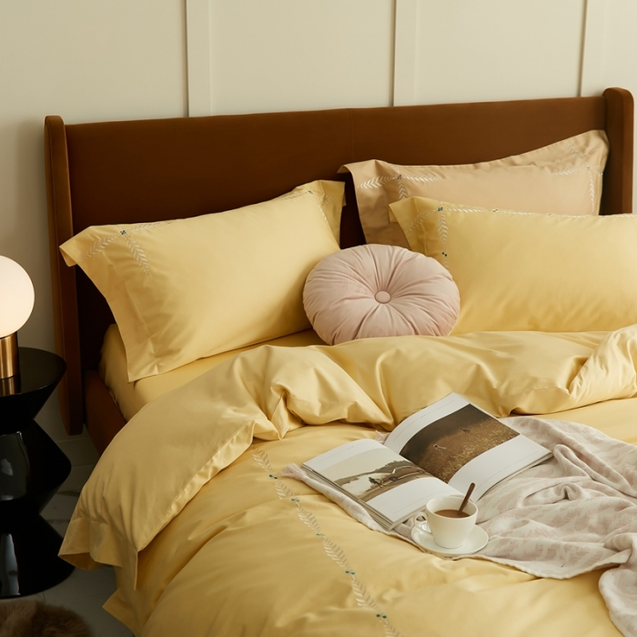 91家纺网 家纺一手货源 找家纺 涞澳家纺 2021新款50支全棉绣花四件套 似锦-黄