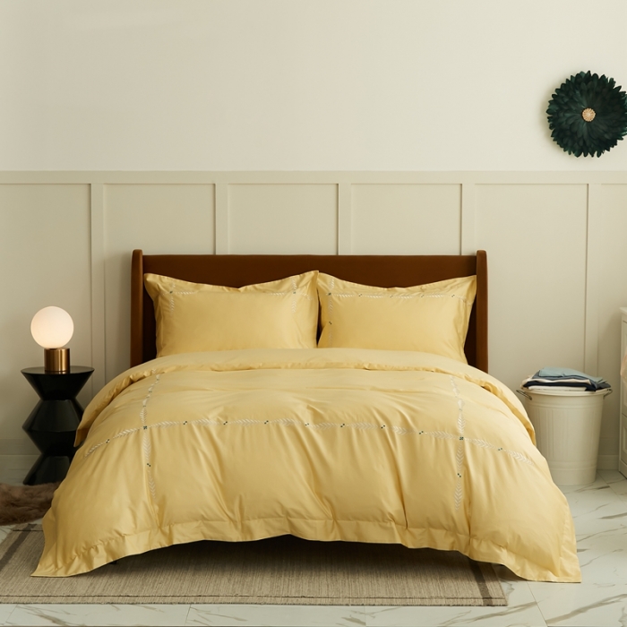 91家纺网 家纺一手货源 找家纺 涞澳家纺 2021新款50支全棉绣花四件套 似锦-黄