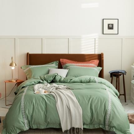 涞澳家纺 2021新款50支全棉绣花四件套 西格-极光绿