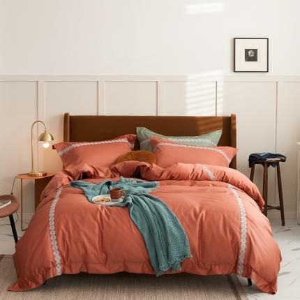 涞澳家纺 2021新款50支全棉绣花四件套 西格-南瓜色