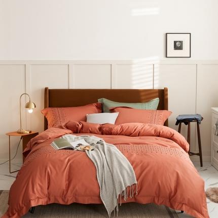 涞澳家纺 2021新款50支全棉绣花四件套 伊洛-南瓜色