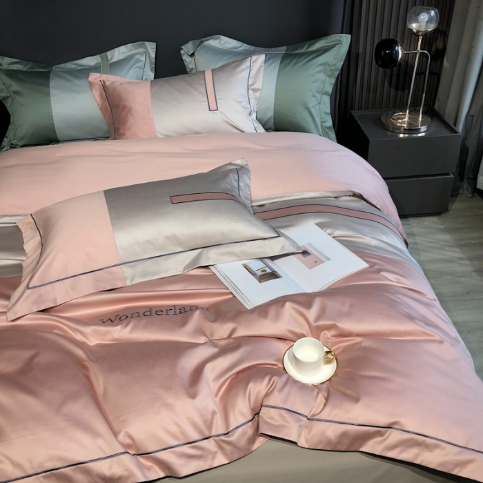 91家纺网 家纺一手货源 找家纺 涞澳家纺 2021新款100支全棉长绒棉工艺款四件套-安迪 粉