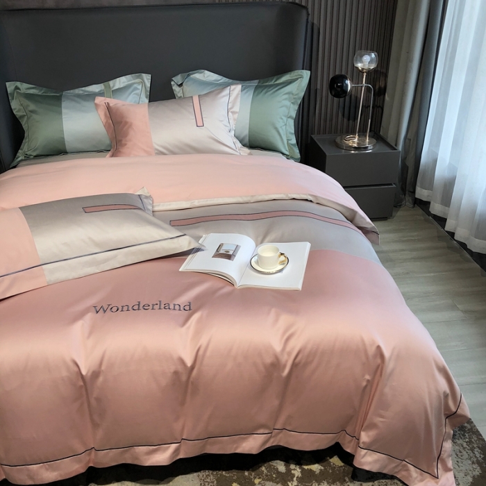 91家纺网 家纺一手货源 找家纺 涞澳家纺 2021新款100支全棉长绒棉工艺款四件套-安迪 粉