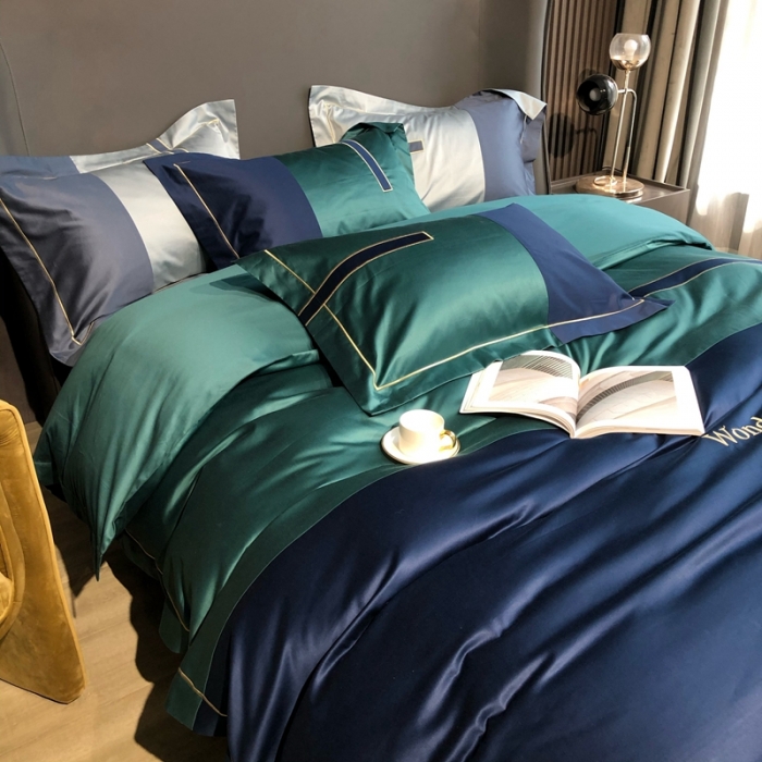 91家纺网 家纺一手货源 找家纺 涞澳家纺 2021新款100支全棉长绒棉工艺款四件套-安迪 蓝绿