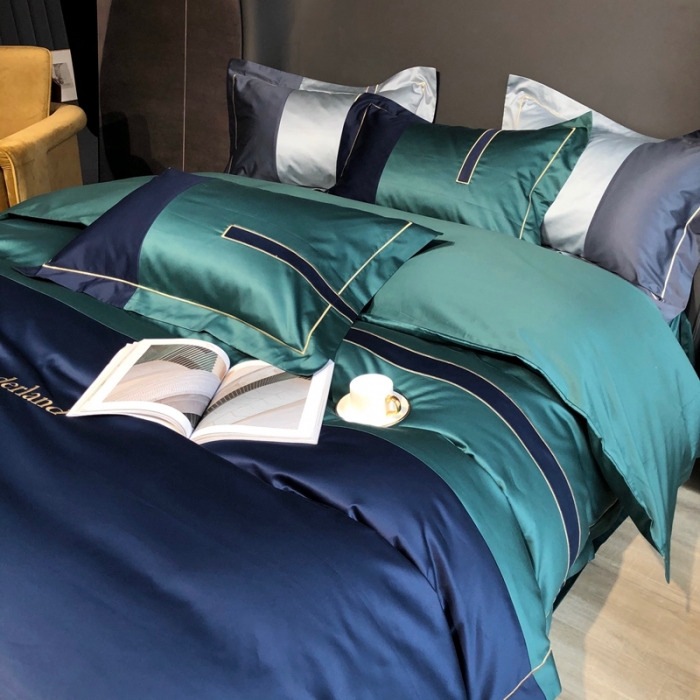 91家纺网 家纺一手货源 找家纺 涞澳家纺 2021新款100支全棉长绒棉工艺款四件套-安迪 蓝绿