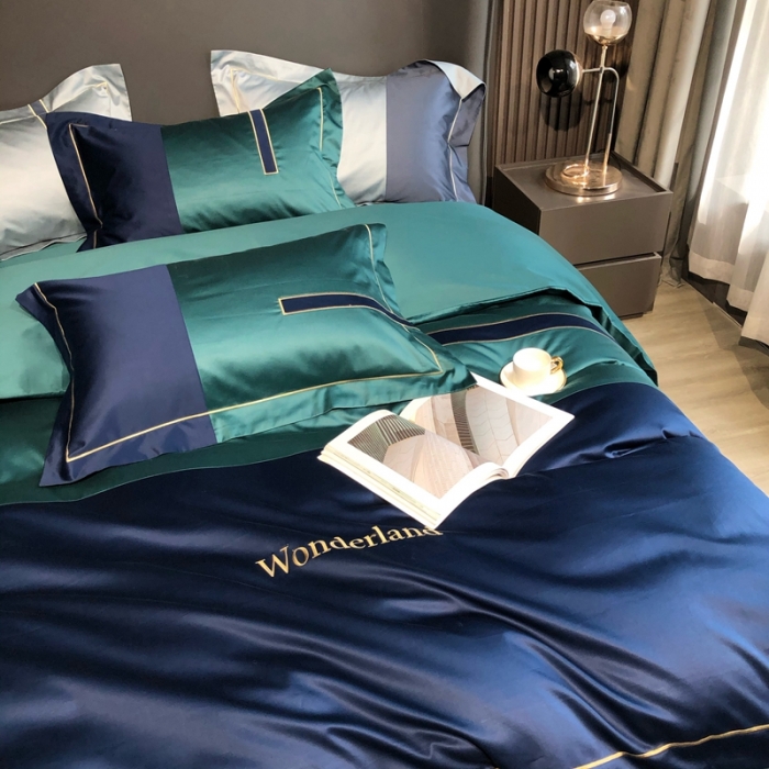 91家纺网 家纺一手货源 找家纺 涞澳家纺 2021新款100支全棉长绒棉工艺款四件套-安迪 蓝绿