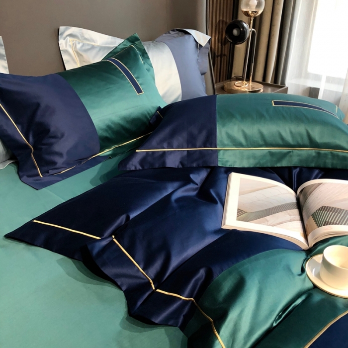 91家纺网 家纺一手货源 找家纺 涞澳家纺 2021新款100支全棉长绒棉工艺款四件套-安迪 蓝绿