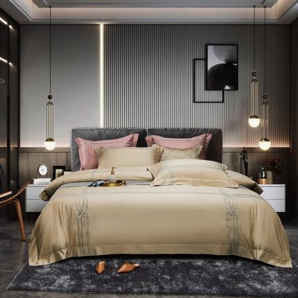 涞澳家纺 2021新款100支全棉长绒棉工艺款四件套-摇曳 黄