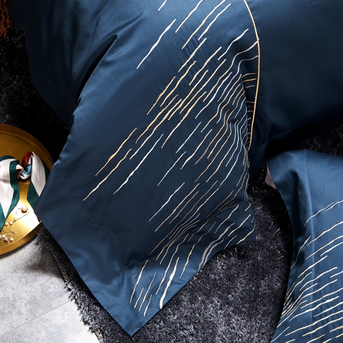 91家纺网 家纺一手货源 找家纺 涞澳家纺2021新款100支全棉长绒棉工艺款四件套-时光深蓝