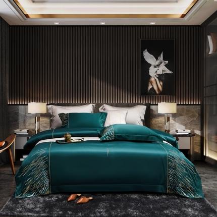 涞澳家纺2021新款100支全棉长绒棉工艺款四件套-时光深绿