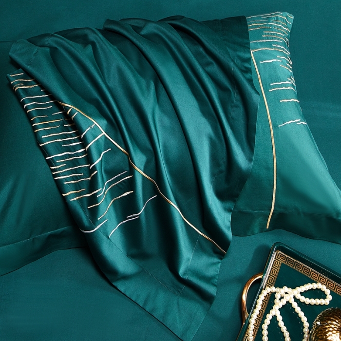 91家纺网 家纺一手货源 找家纺 涞澳家纺2021新款100支全棉长绒棉工艺款四件套-时光深绿