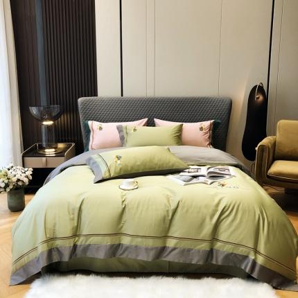 涞澳家纺 2021新款100支全棉长绒棉工艺款四件套-骑士 绿