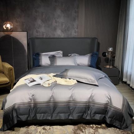 涞澳家纺 2021新款100支全棉长绒棉工艺款四件套-典雅灰