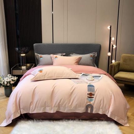 91家纺网 家纺一手货源 找家纺 涞澳家纺 2021新款100支全棉长绒棉工艺款四件套-晨昔 粉