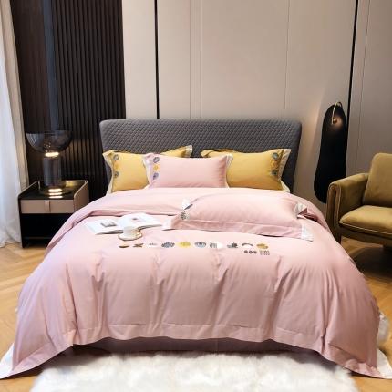 涞澳家纺 2021新款100支全棉长绒棉工艺款四件套-印象 粉