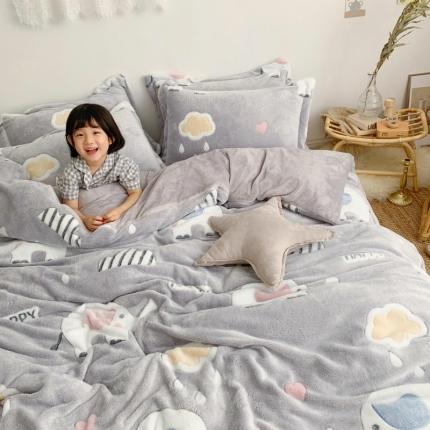 91家纺网 家纺一手货源 找家纺 川悦生活 2020新款雪花绒四件套 云朵小象
