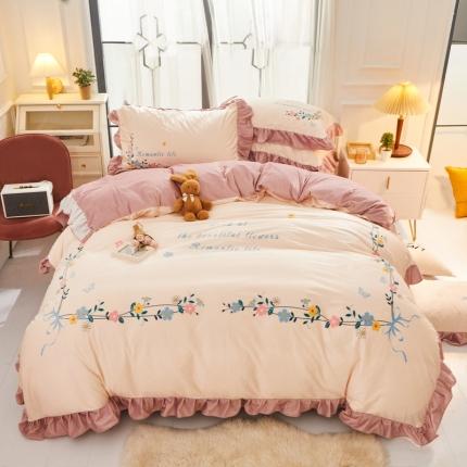 91家纺网 家纺一手货源 找家纺 （总）卓尔居21年新款220克珊瑚绒刺绣韩版婴儿绒四件套绒