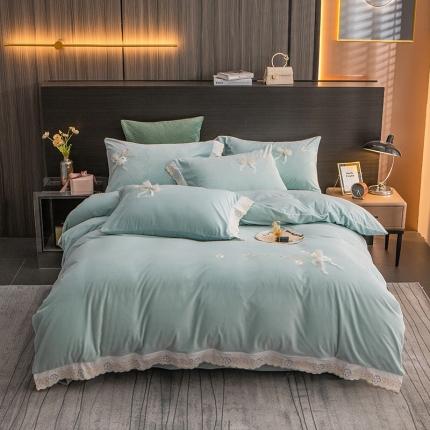 91家纺网 家纺一手货源 找家纺 （总）莎臣豹2025安妮蕾丝花边刺绣蝴蝶结高克重婴儿绒四件套