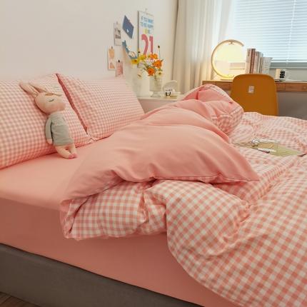 91家纺网 家纺一手货源 找家纺 优承佳 2023新款日系简约风格子磨毛四件套 玉小格