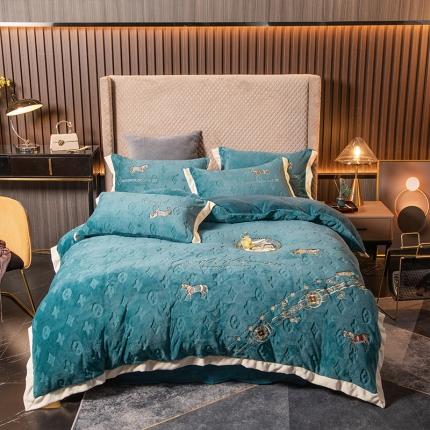 91家纺网 家纺一手货源 找家纺 （总）莎臣豹 2025新款德芙绒压花刺绣工艺款四件套-马德里