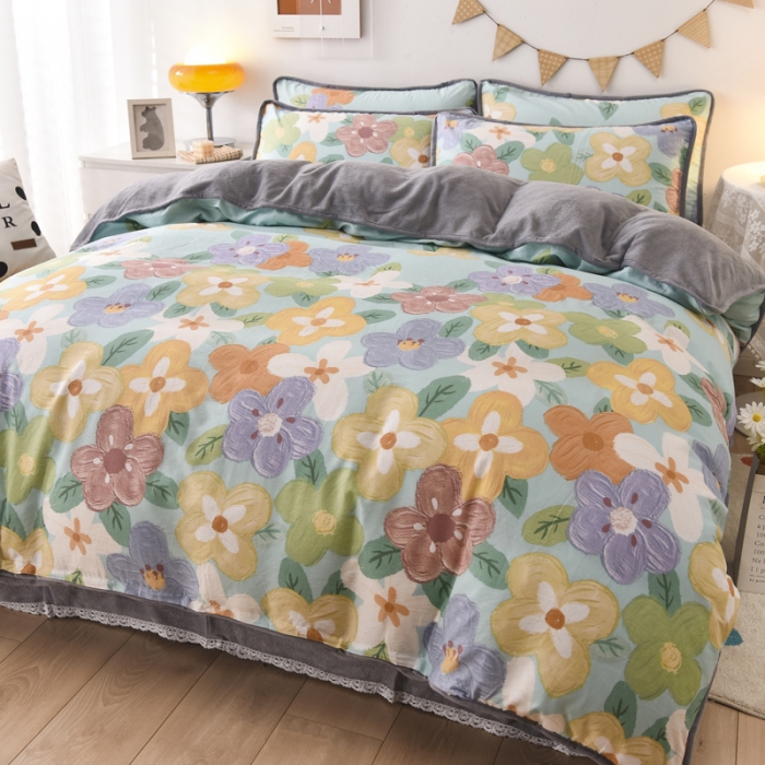 91家纺网 家纺一手货源 找家纺 琪琪阁 2021新款全棉+牛奶绒四件套 花田梦