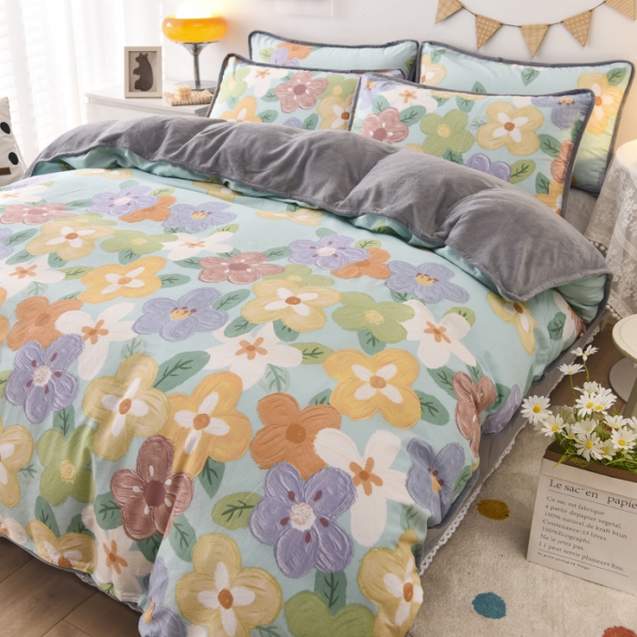 91家纺网 家纺一手货源 找家纺 琪琪阁 2021新款全棉+牛奶绒四件套 花田梦