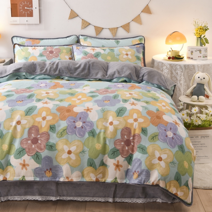 91家纺网 家纺一手货源 找家纺 琪琪阁 2021新款全棉+牛奶绒四件套 花田梦