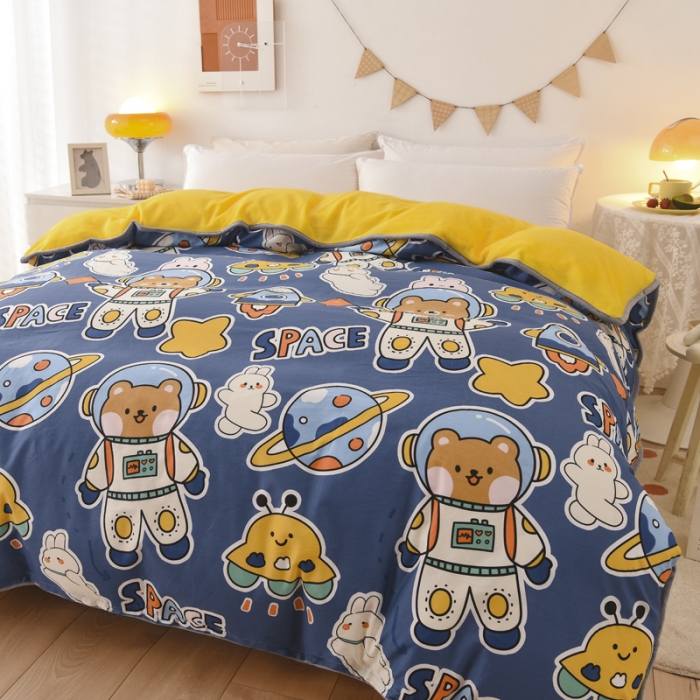 91家纺网 家纺一手货源 找家纺 琪琪阁 2021新款全棉+牛奶绒单被套 太空熊