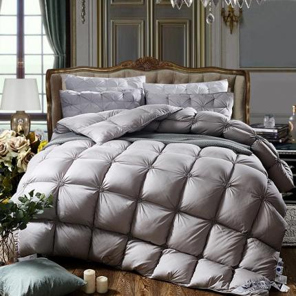 91家纺网 家纺一手货源 找家纺 锦瑞羽绒 2021新款羽绒被鹅绒被秋冬揪花被 银灰