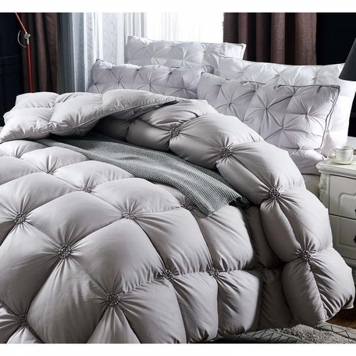 91家纺网 家纺一手货源 找家纺 锦瑞羽绒 2021新款羽绒被鹅绒被秋冬揪花被 银灰