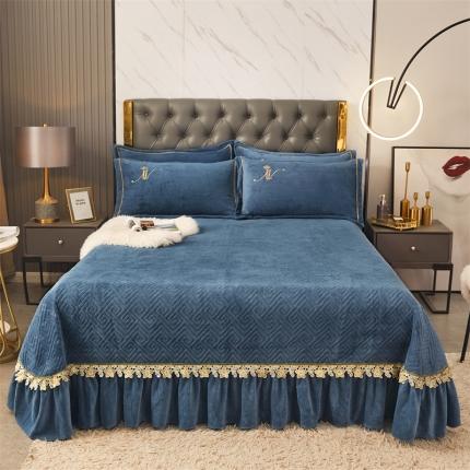 91家纺网 家纺一手货源 找家纺 菊上家纺 2021新款牛奶绒金色米兰系列-单床盖 温暖蓝