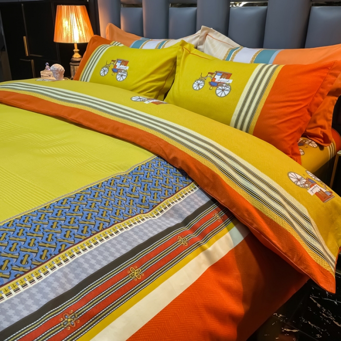 91家纺网 家纺一手货源 找家纺 金爱家 2021新款大版磨毛条格简约四件套 维罗纳