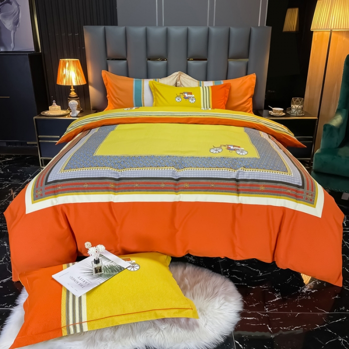 91家纺网 家纺一手货源 找家纺 金爱家 2021新款大版磨毛条格简约四件套 维罗纳