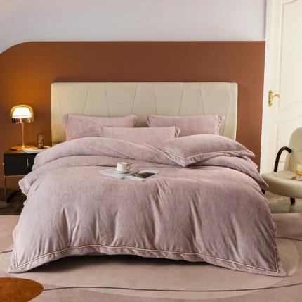 91家纺网 家纺一手货源 找家纺 涞澳家纺 2021新款230g牛奶绒印花四件套 茶语-豆沙