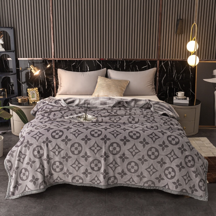 91家纺网 家纺一手货源 找家纺 卡奥AB版加厚复合云毯法莱绒毛毯空调休闲毯沙发盖毯星洛-灰