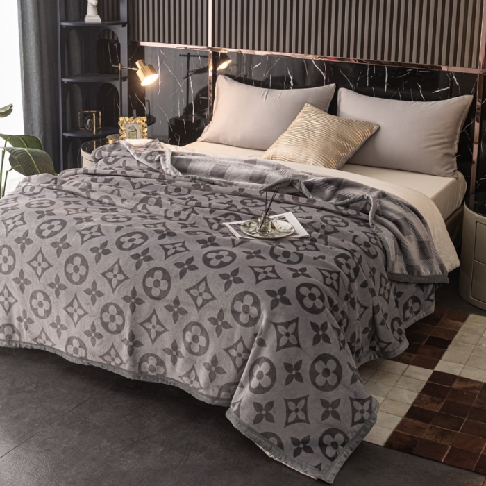 91家纺网 家纺一手货源 找家纺 卡奥AB版加厚复合云毯法莱绒毛毯空调休闲毯沙发盖毯星洛-灰