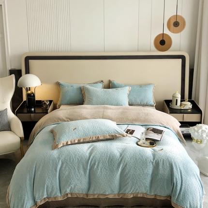 91家纺网 家纺一手货源 找家纺 馨蕊2021秋冬新品轻奢煦暖绒奥斯汀系列 奥斯汀湖水蓝