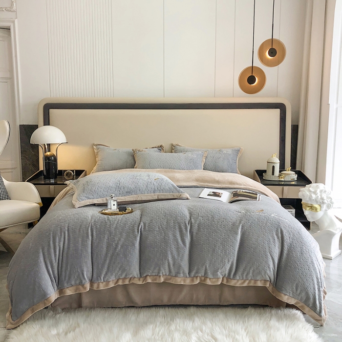 91家纺网 家纺一手货源 找家纺 馨蕊2021秋冬新品轻奢煦暖绒奥斯汀系列 奥斯汀高级灰