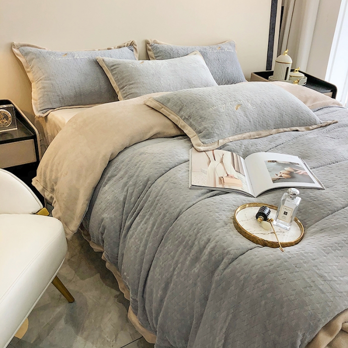 91家纺网 家纺一手货源 找家纺 馨蕊2021秋冬新品轻奢煦暖绒奥斯汀系列 奥斯汀高级灰