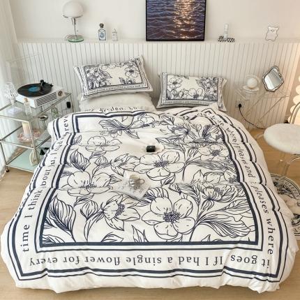 91家纺网 家纺一手货源 找家纺 昔可家纺 2021新款大版宝宝牛奶绒四件套 后花园