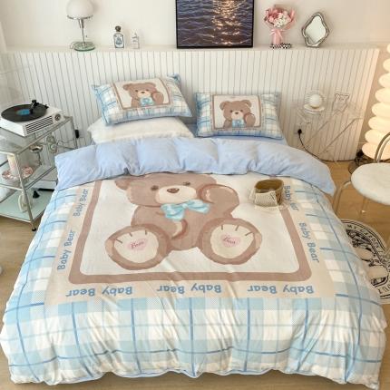 昔可家纺 2021新款大版宝宝牛奶绒四件套 可爱小熊仔