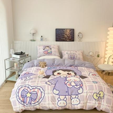 91家纺网 家纺一手货源 找家纺 昔可家纺 2021新款大版宝宝牛奶绒四件套 露露女孩