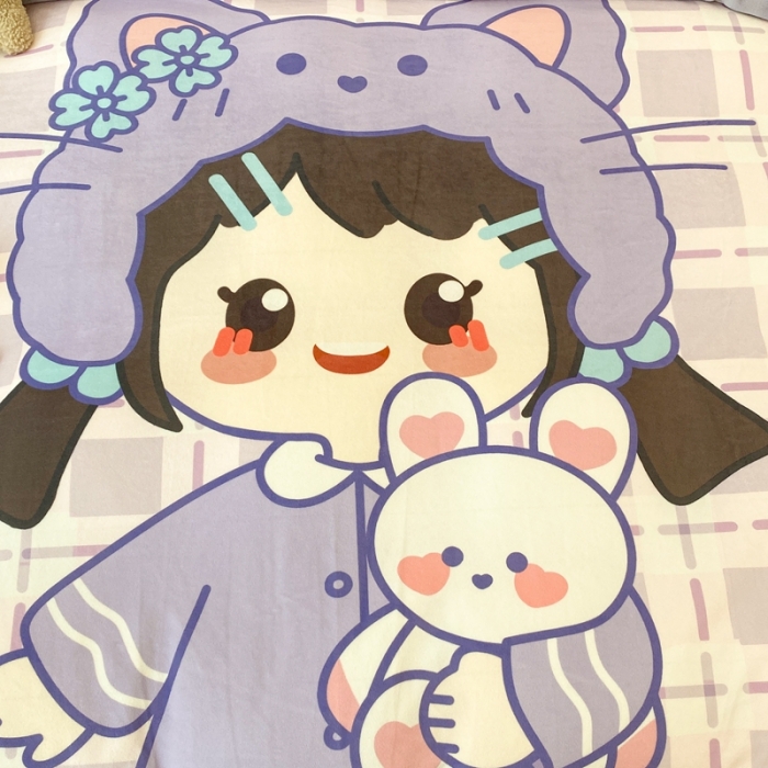 91家纺网 家纺一手货源 找家纺 昔可家纺 2021新款大版宝宝牛奶绒四件套 露露女孩