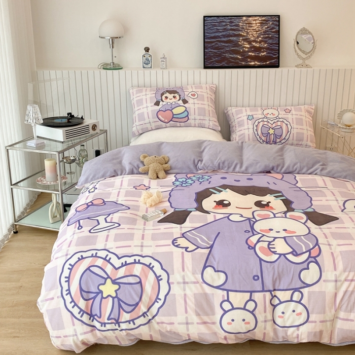 91家纺网 家纺一手货源 找家纺 昔可家纺 2021新款大版宝宝牛奶绒四件套 露露女孩